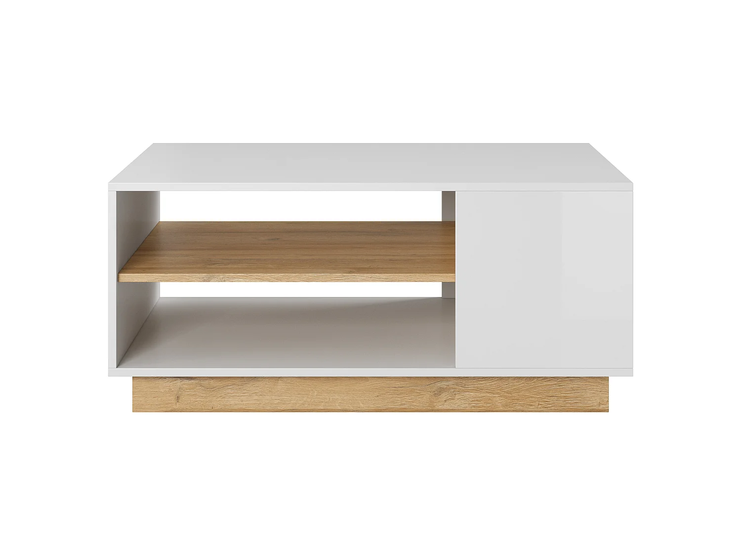 Couchtisch, Weiß + Hochglanzweiß + Grandson-Eiche, 100 x 45,5 x 60 cm
