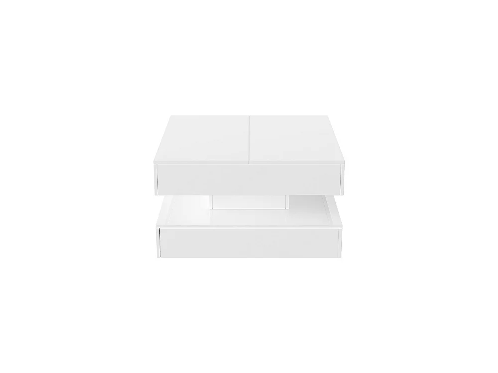 Table basse extensible - 78 x 78 x 43 cm - avec tiroirs de stockage et éclairage RVB Top coulissant 2 voies APP et télécommande - blanc
