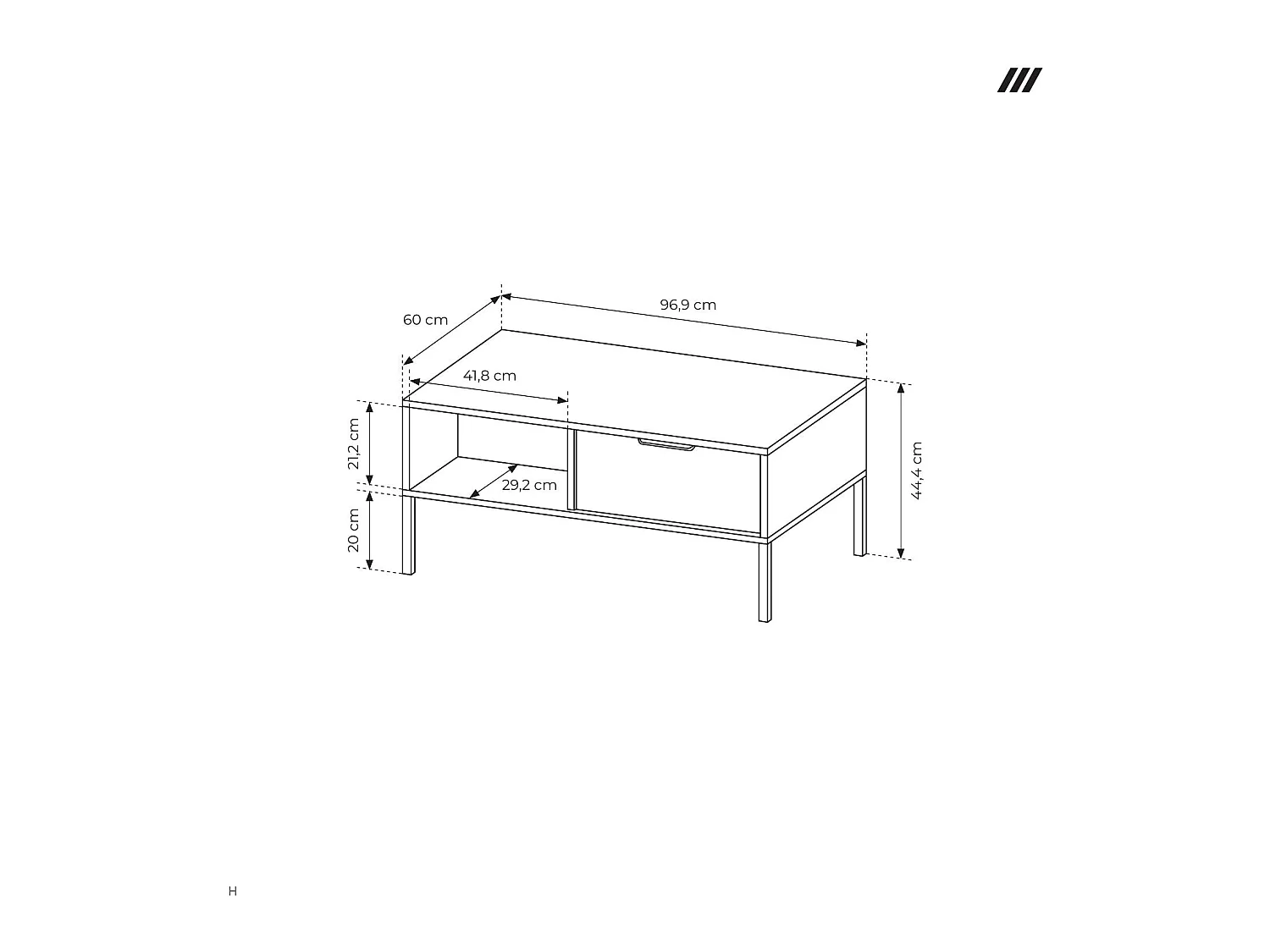 Couchtisch mit Schubladen für Wohnzimmer, Anthrazit, 97 x 60 x 44,4 cm