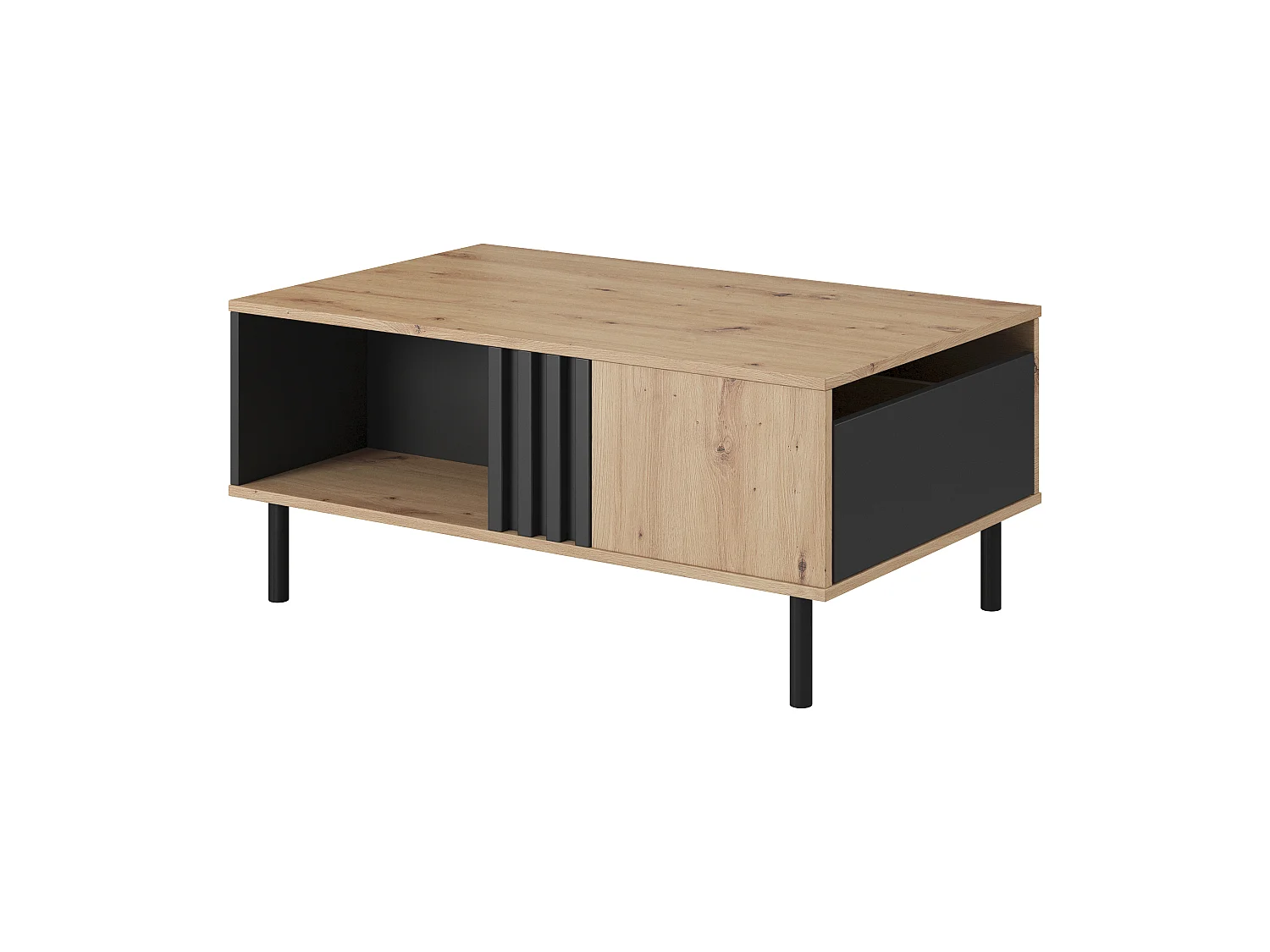 Couchtisch, Eiche (Artisan) + Schwarz Anthrazit, 100,1 x 43,2 x 60 cm
