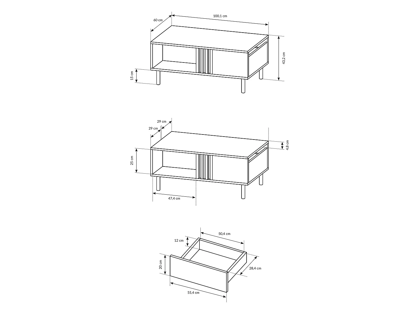 Couchtisch, Eiche (Artisan) + Schwarz Anthrazit, 100,1 x 43,2 x 60 cm