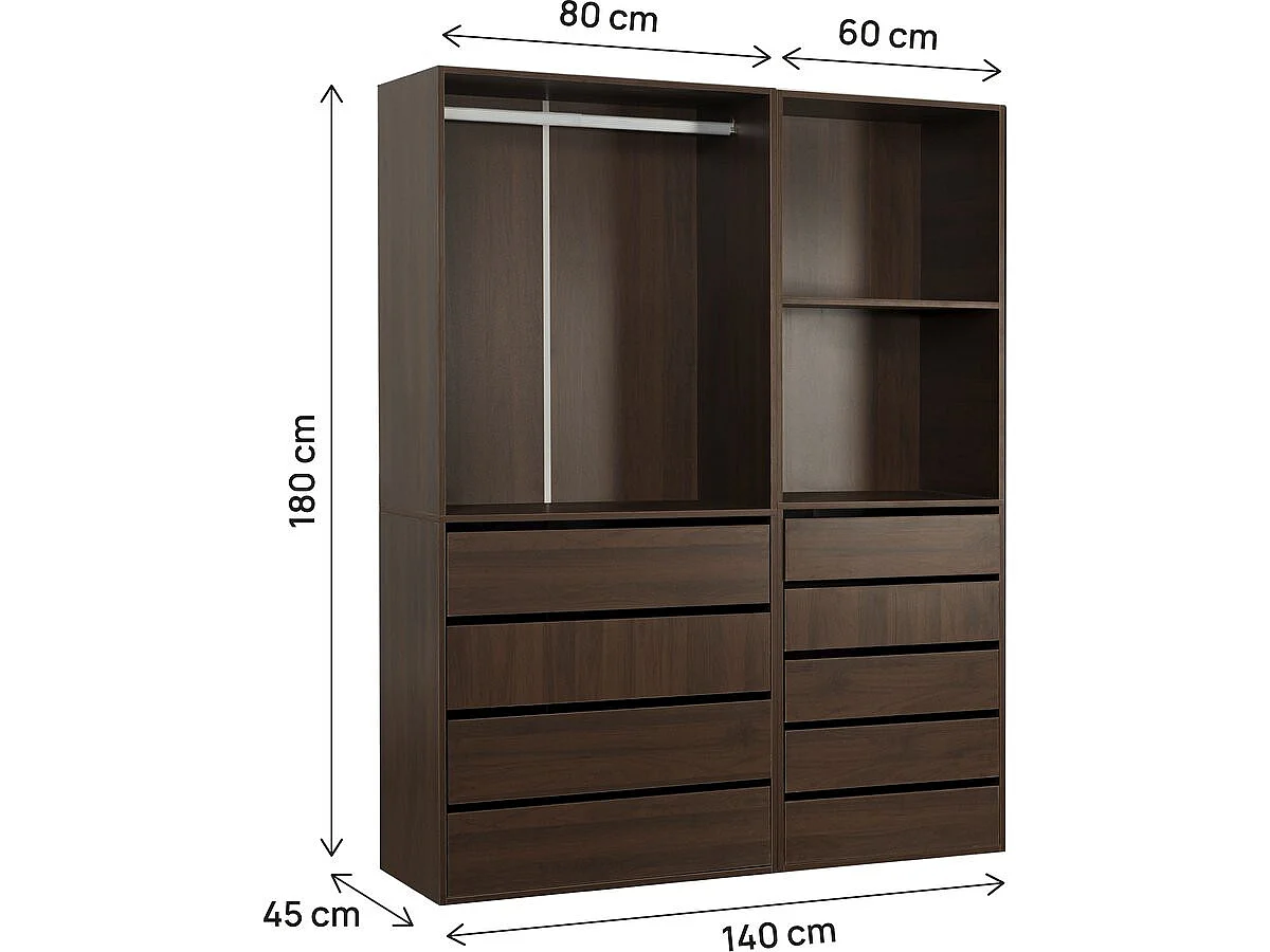 Conjunto de toucador modular "Opera" - 2 unidades - Castanho