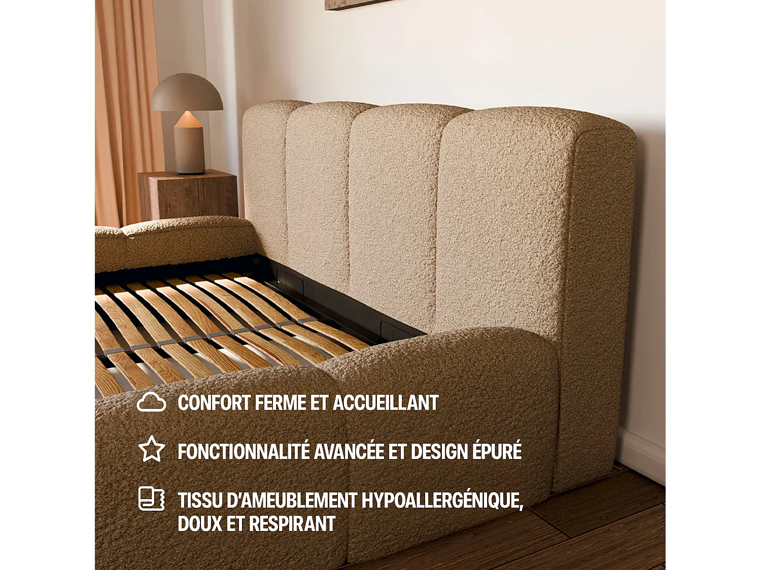 Lit Coffre tissu bouclé 180x200cm
