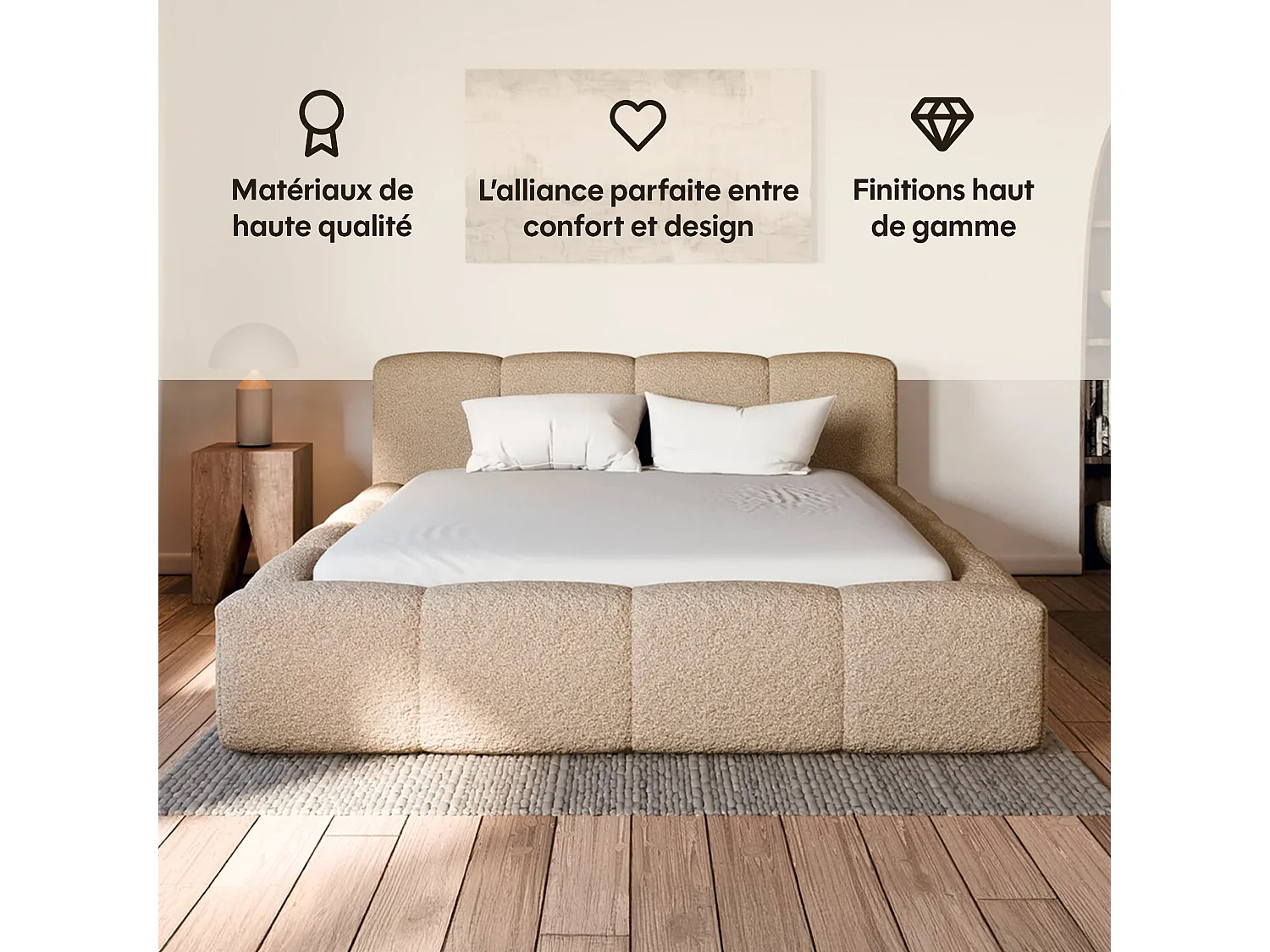 Lit Coffre tissu bouclé 140x190cm