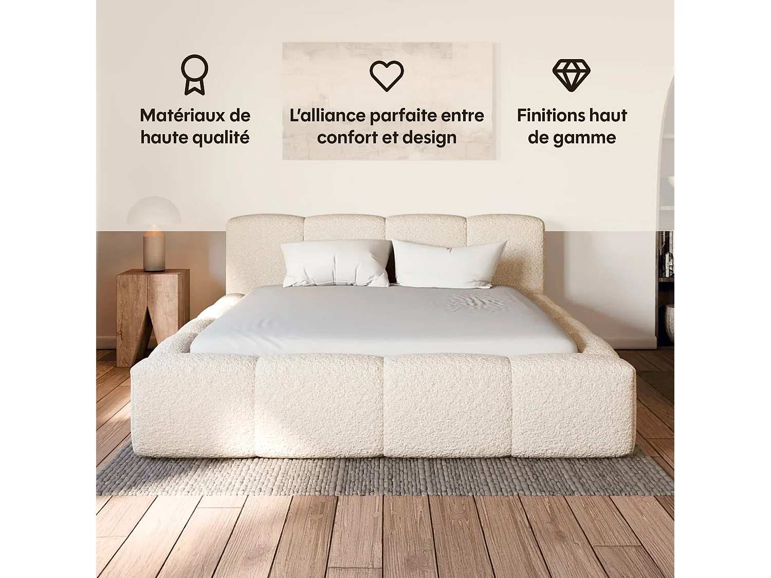Lit Coffre tissu bouclé 180x200cm