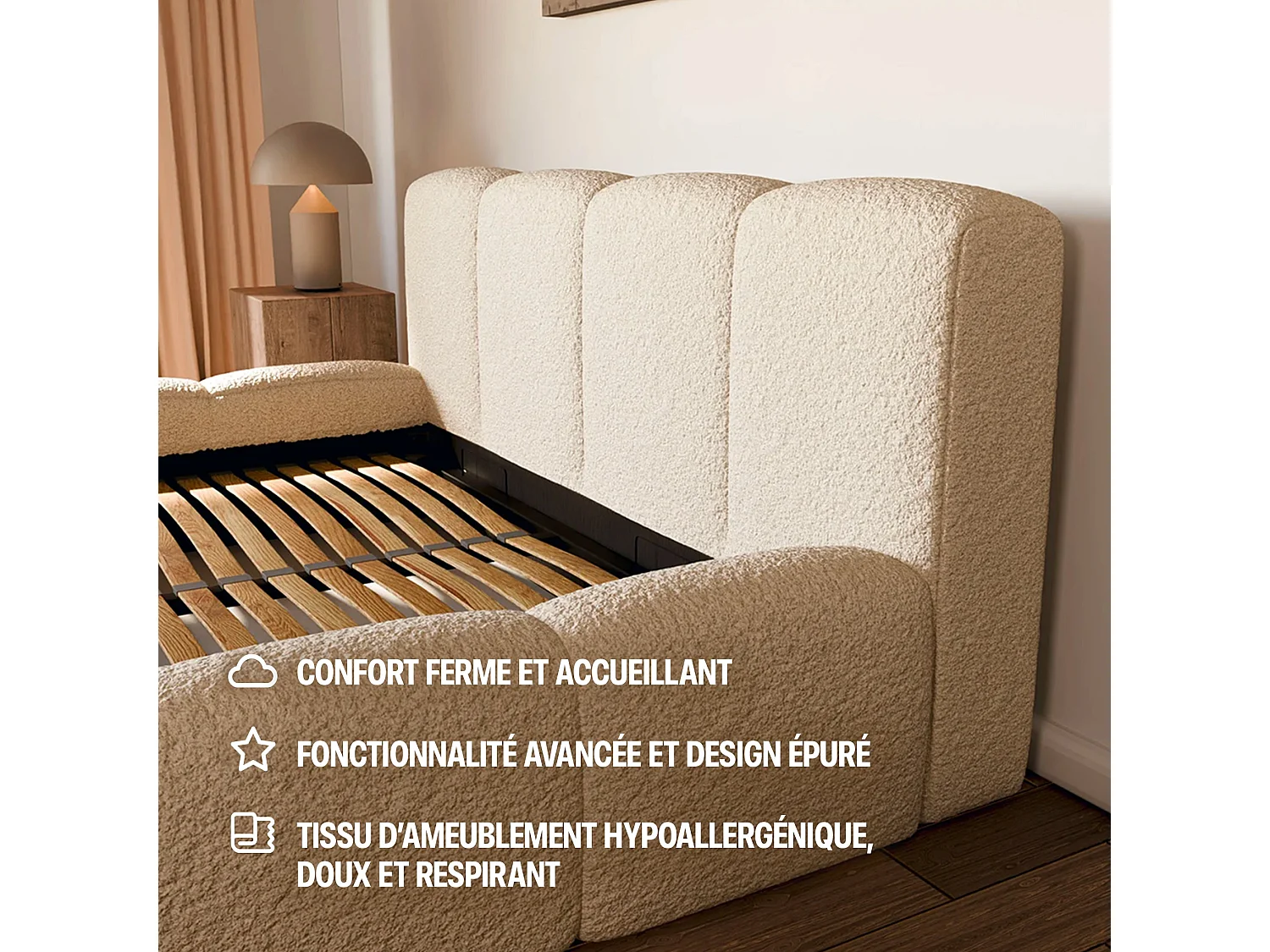 Lit Coffre tissu bouclé 140x190cm