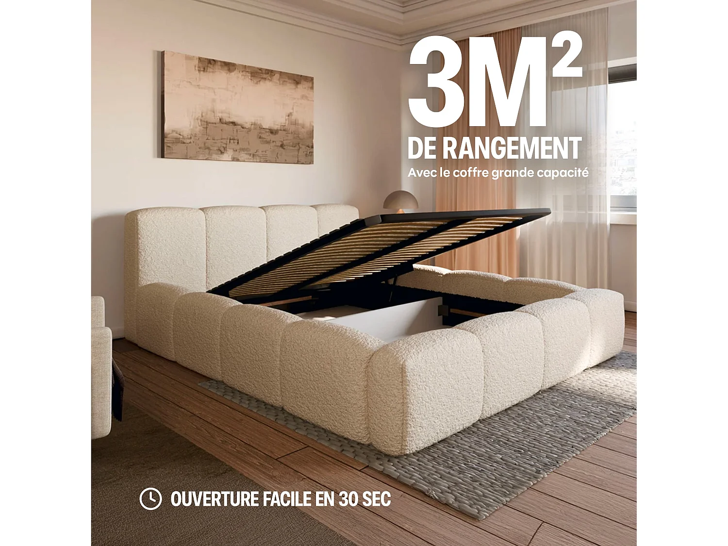 Lit Coffre tissu bouclé 140x190cm