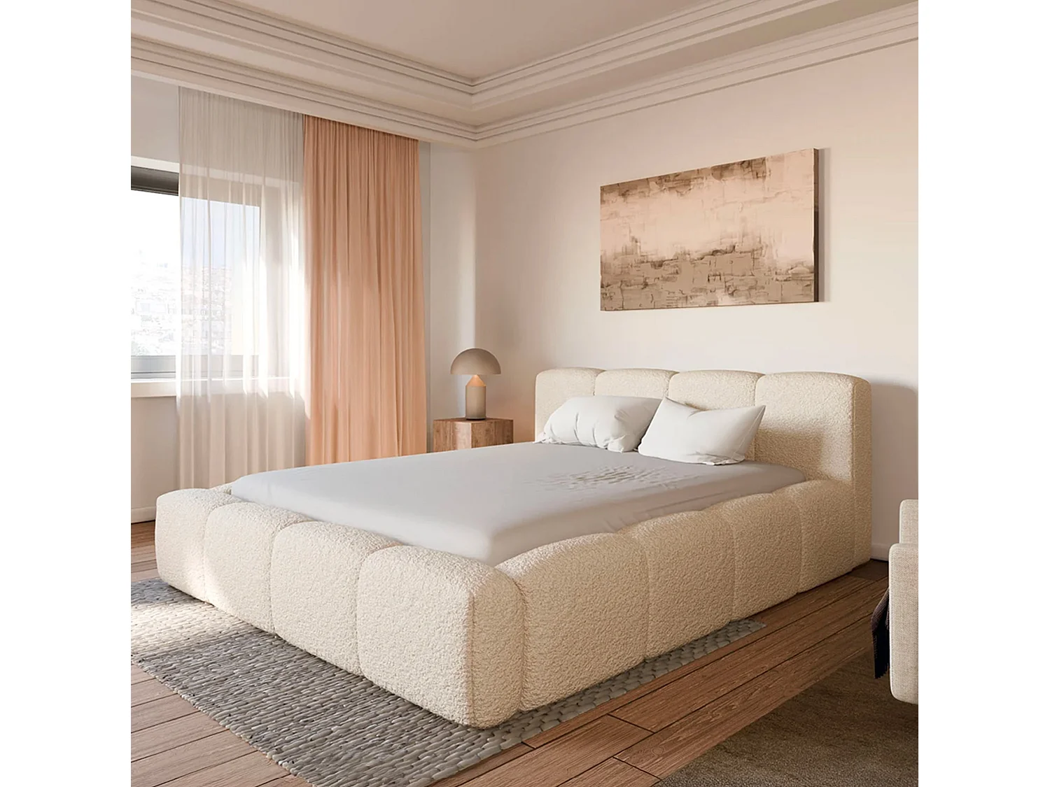 Lit Coffre tissu bouclé 160x200cm