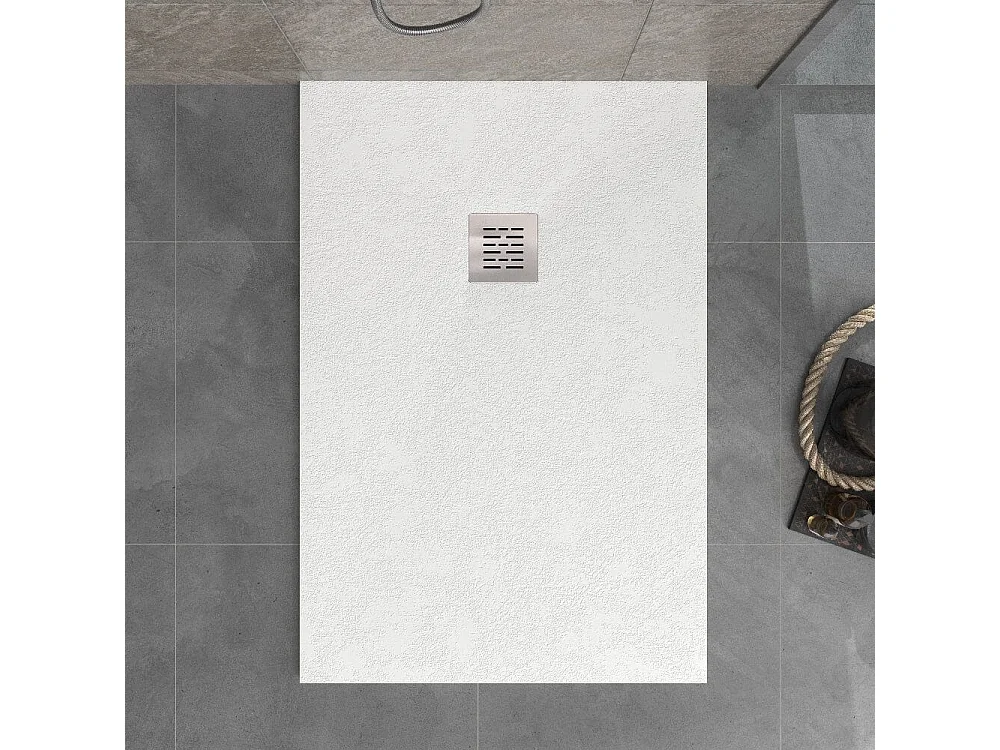 Receveur de douche 70x110 cm extra plat en résine minérale SIERRA blanc Grille inox