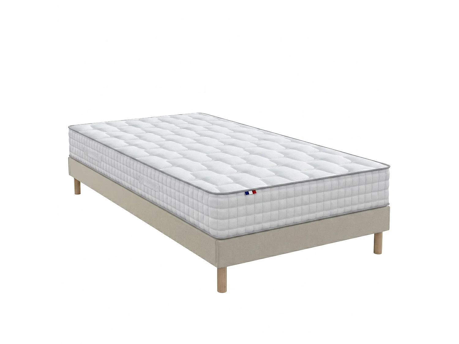 Ensemble matelas ressorts, mémoire de forme, H24 cm, sommier kit beige Dimensions - 90 x 200 cm