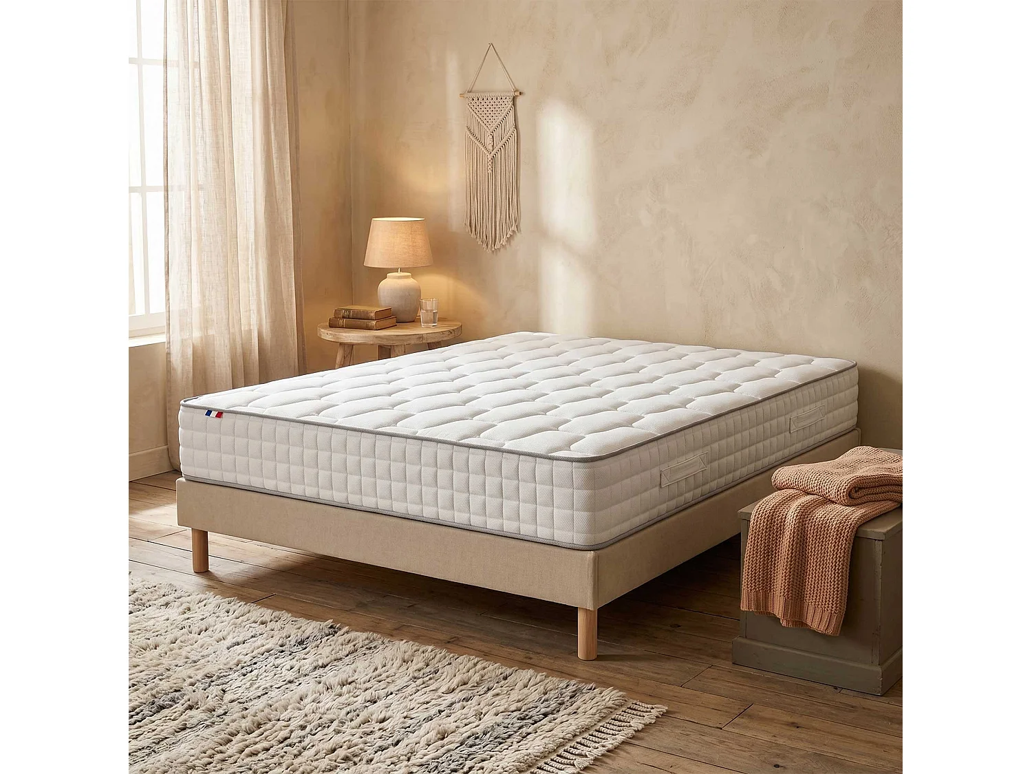 Ensemble matelas ressorts, mémoire de forme, H24 cm, sommier kit beige Dimensions - 160 x 200 cm