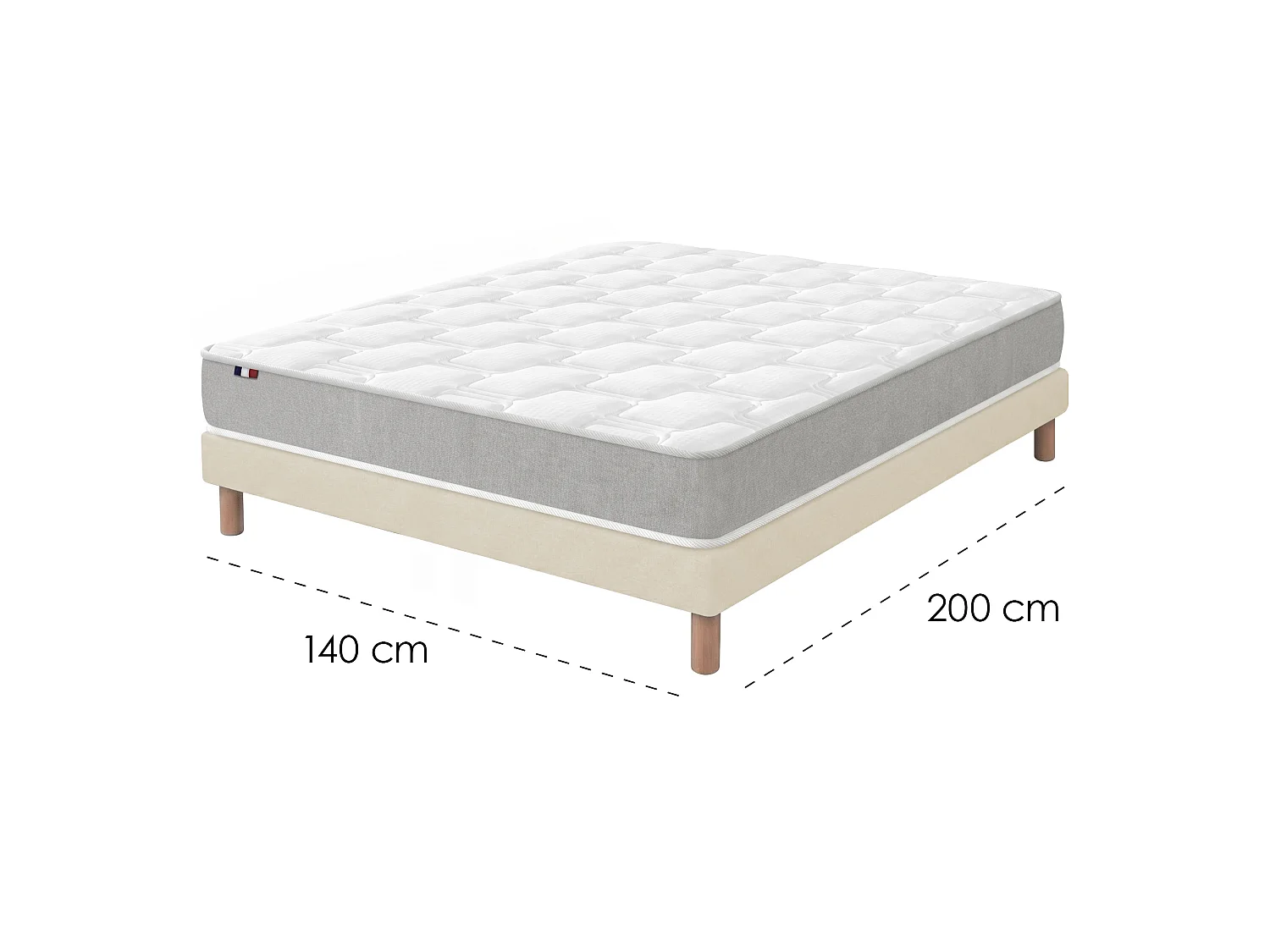 Ensemble matelas mousse accueil memoire de forme H16 sommier en kit beige 180 x 200