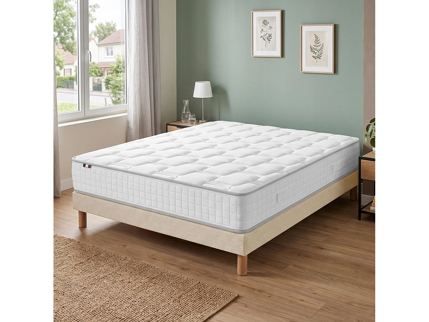 Ensemble matelas ressorts mémoire de forme H24 sommier kit beige 180 x 200