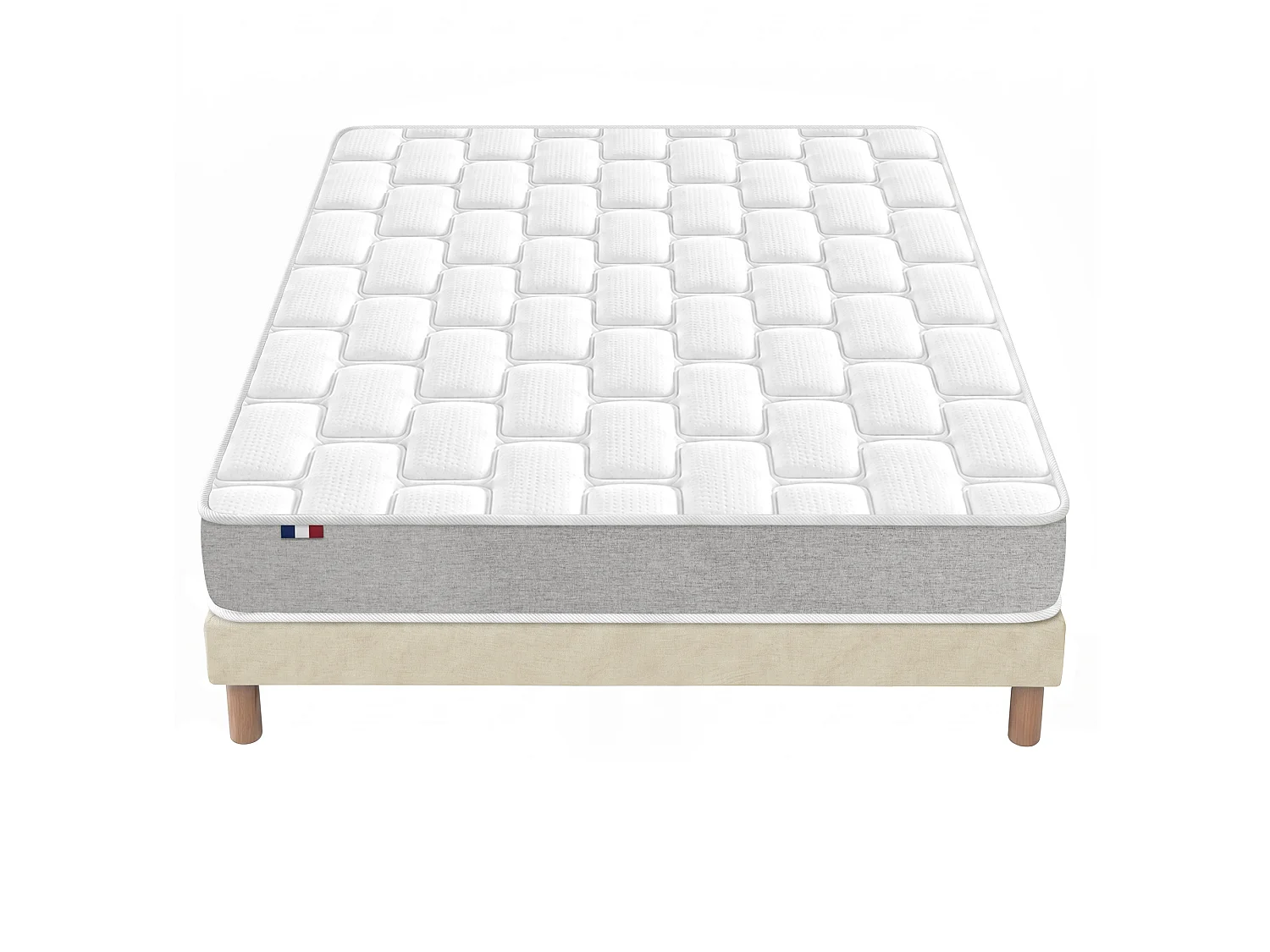 Ensemble matelas mousse accueil memoire de forme H16 sommier en kit beige 140 x 190