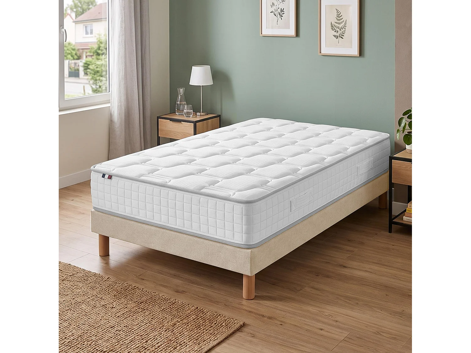 Ensemble matelas ressorts mémoire de forme H24 sommier kit beige 90 x 190