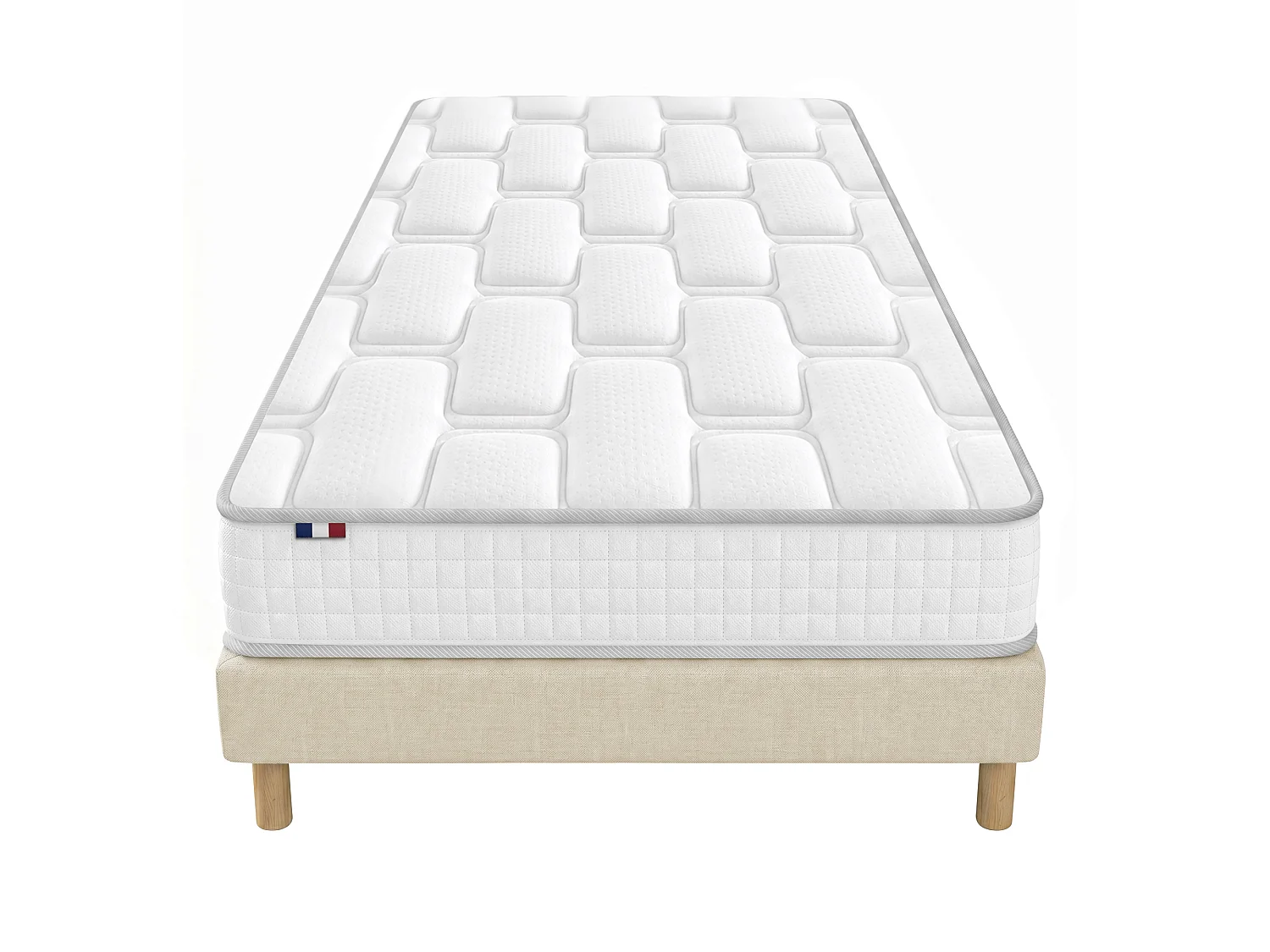 Ensemble matelas ressorts mémoire de forme H24 sommier kit beige 90 x 190