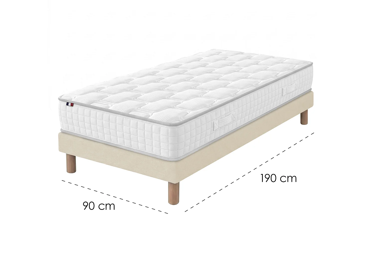 Ensemble matelas ressorts mémoire de forme H24 sommier kit beige 90 x 190