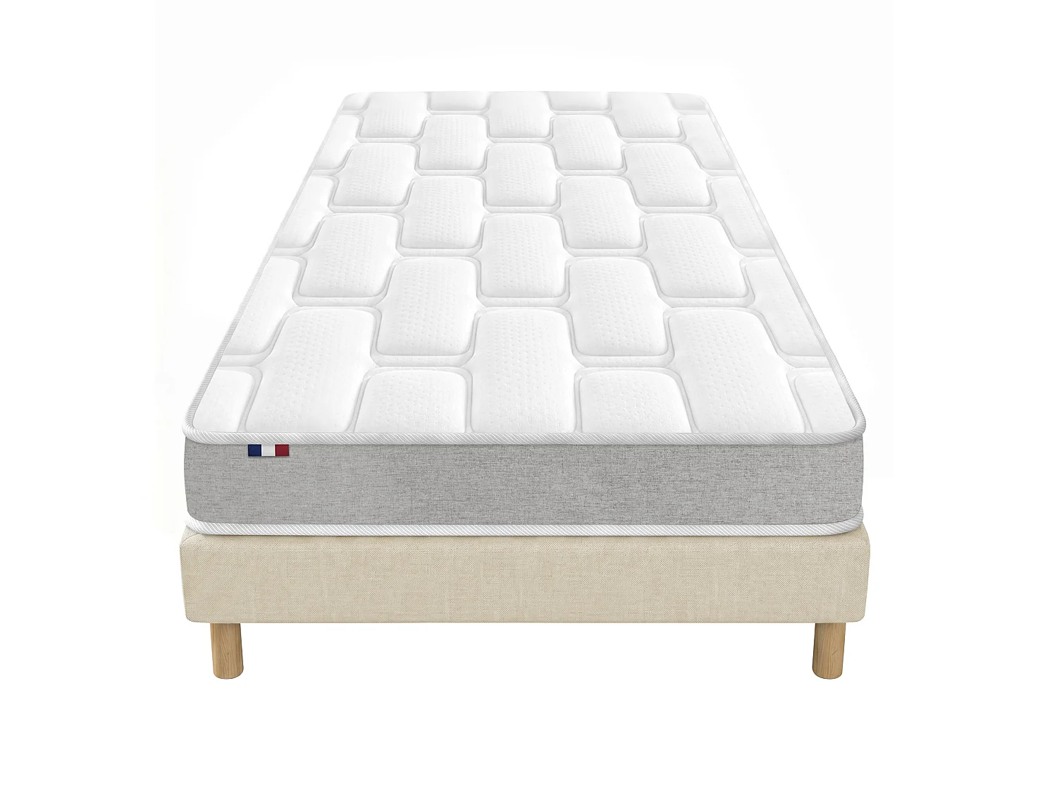 Ensemble matelas mousse accueil memoire de forme H16 sommier en kit beige 90 x 190