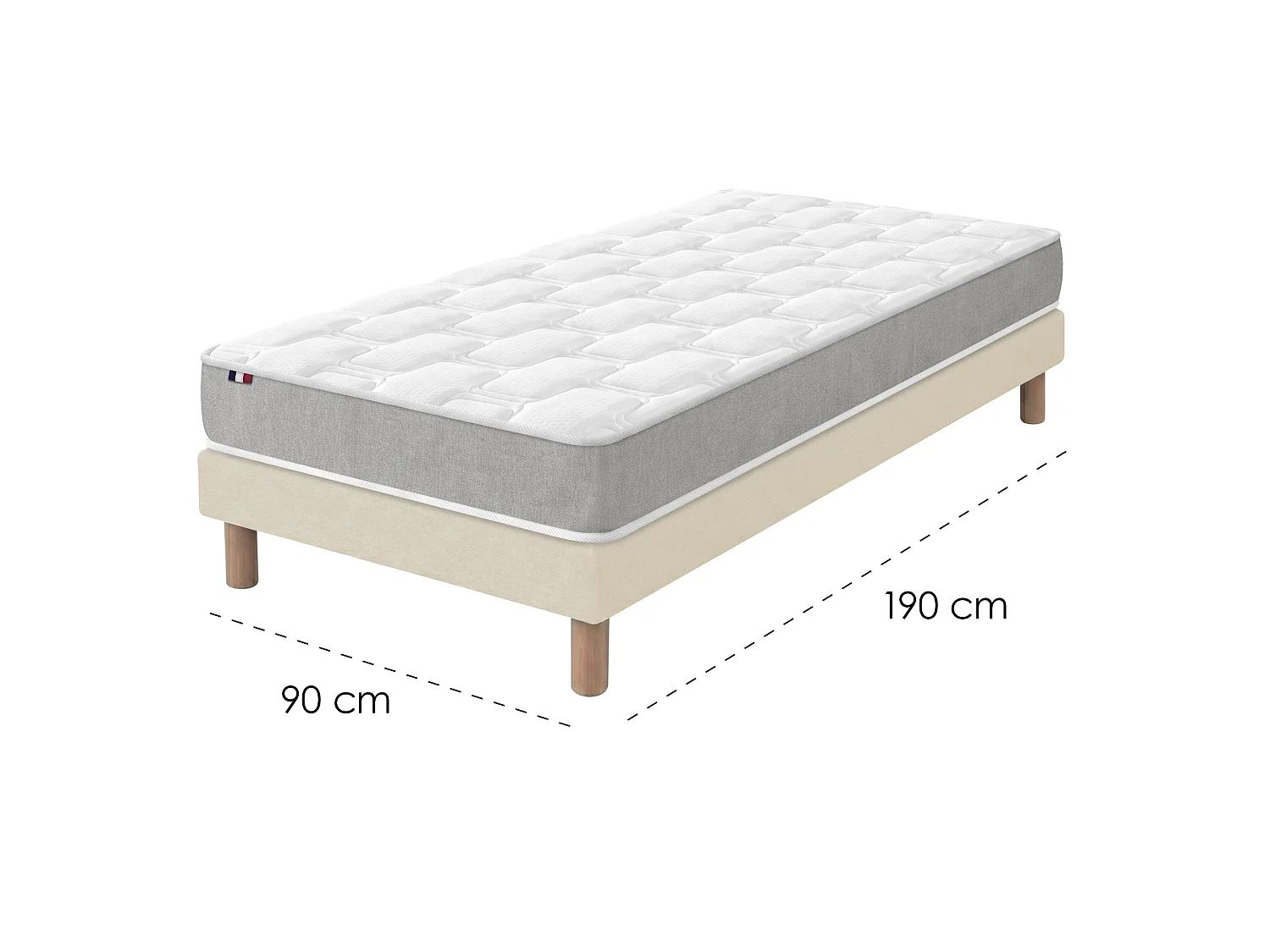 Ensemble matelas mousse accueil memoire de forme H16 sommier en kit beige 90 x 190
