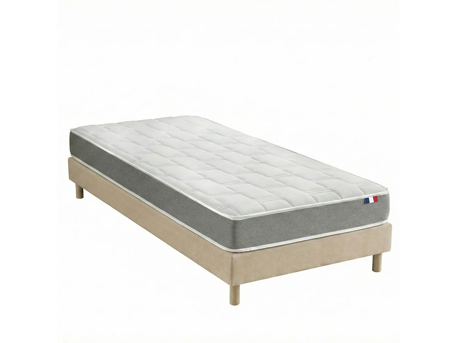 Ensemble matelas mousse accueil memoire de forme, H16 cm, sommier en kit beige Dimensions - 90 x 200 cm
