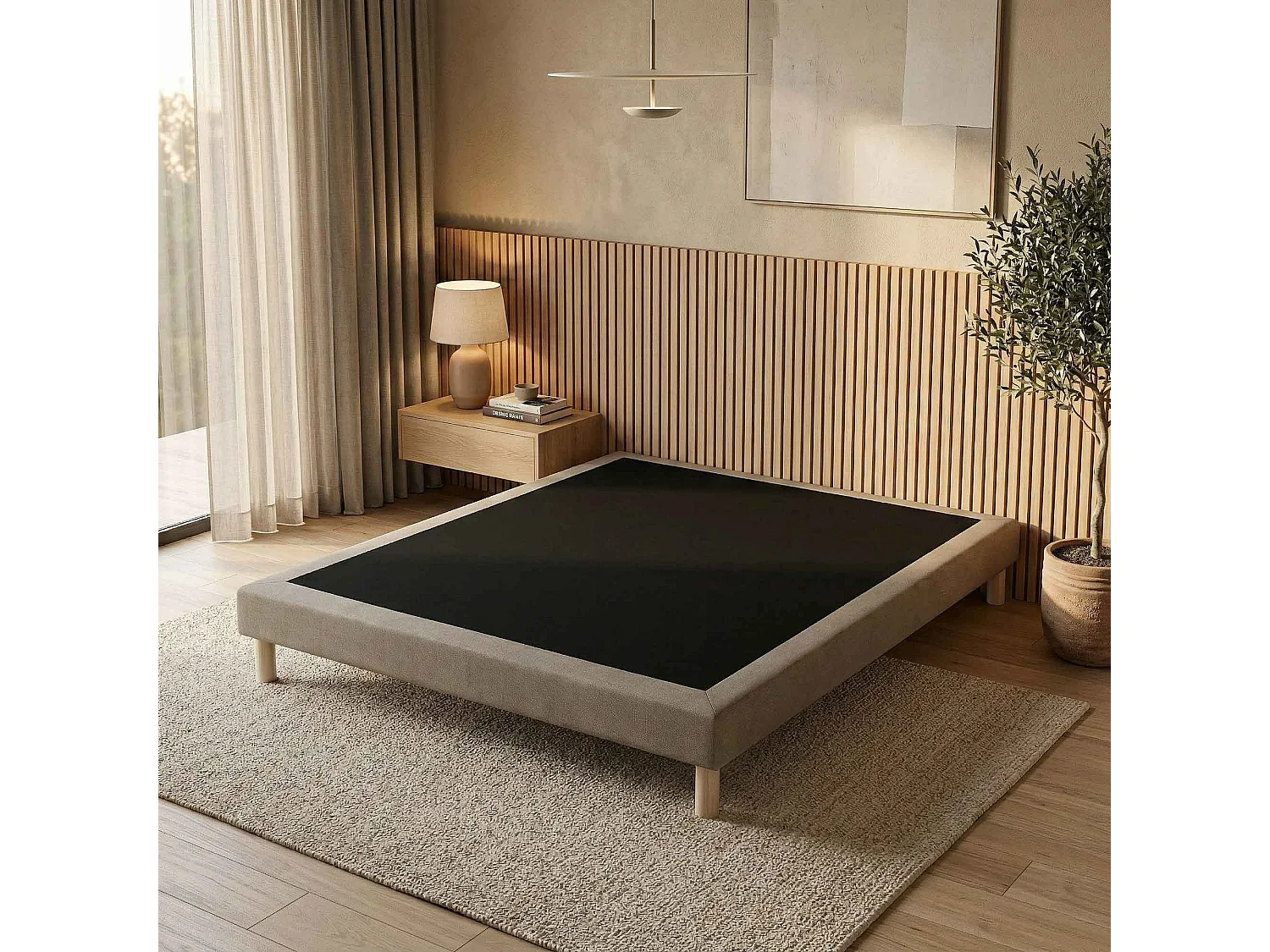 Sommier tapissier à lattes fixes, couchage ferme, soutien optimal - 140 x 200 cm, Sommier - Taupe