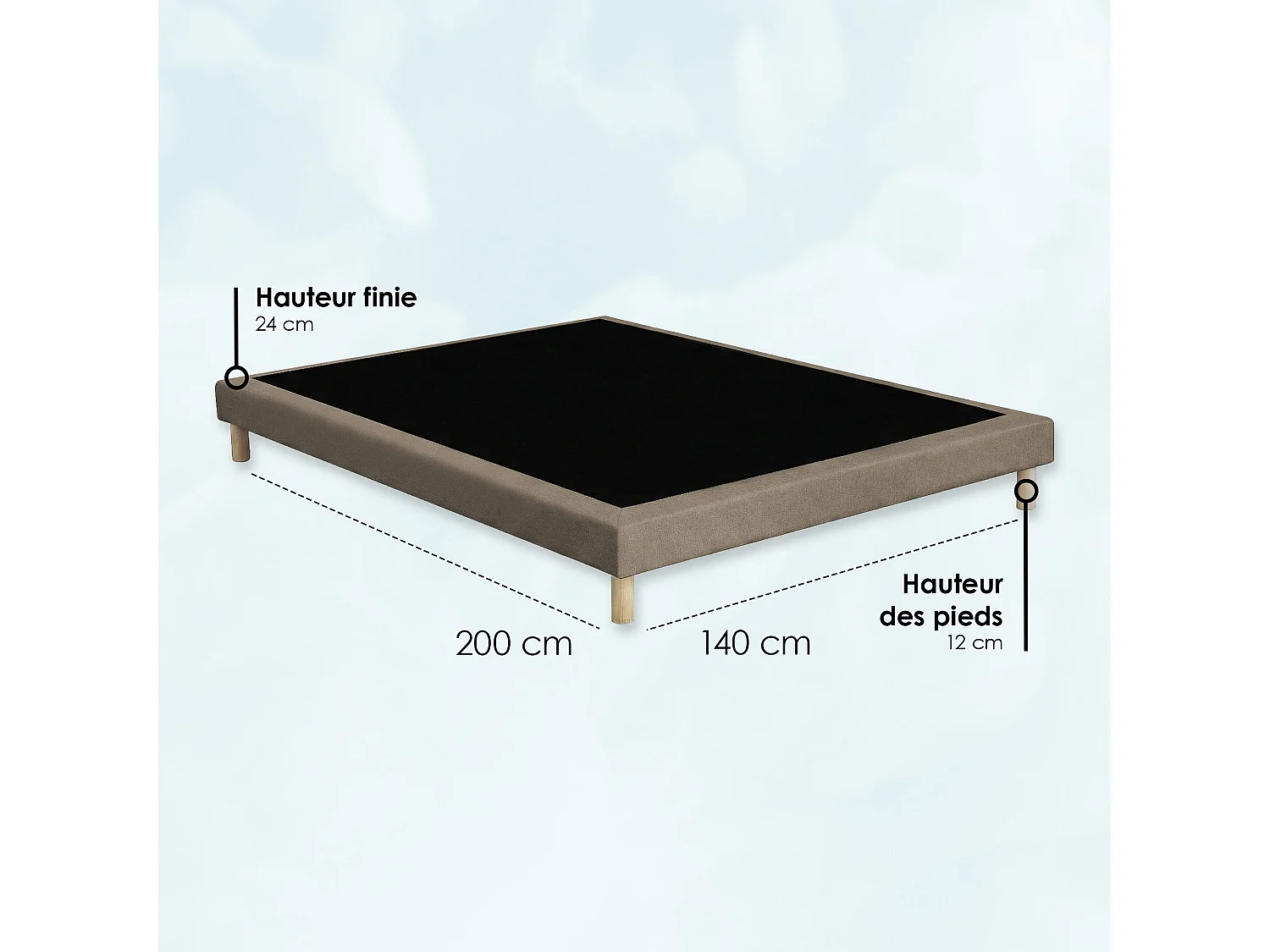 Sommier tapissier à lattes fixes, couchage ferme, soutien optimal - 140 x 200 cm, Sommier - Taupe