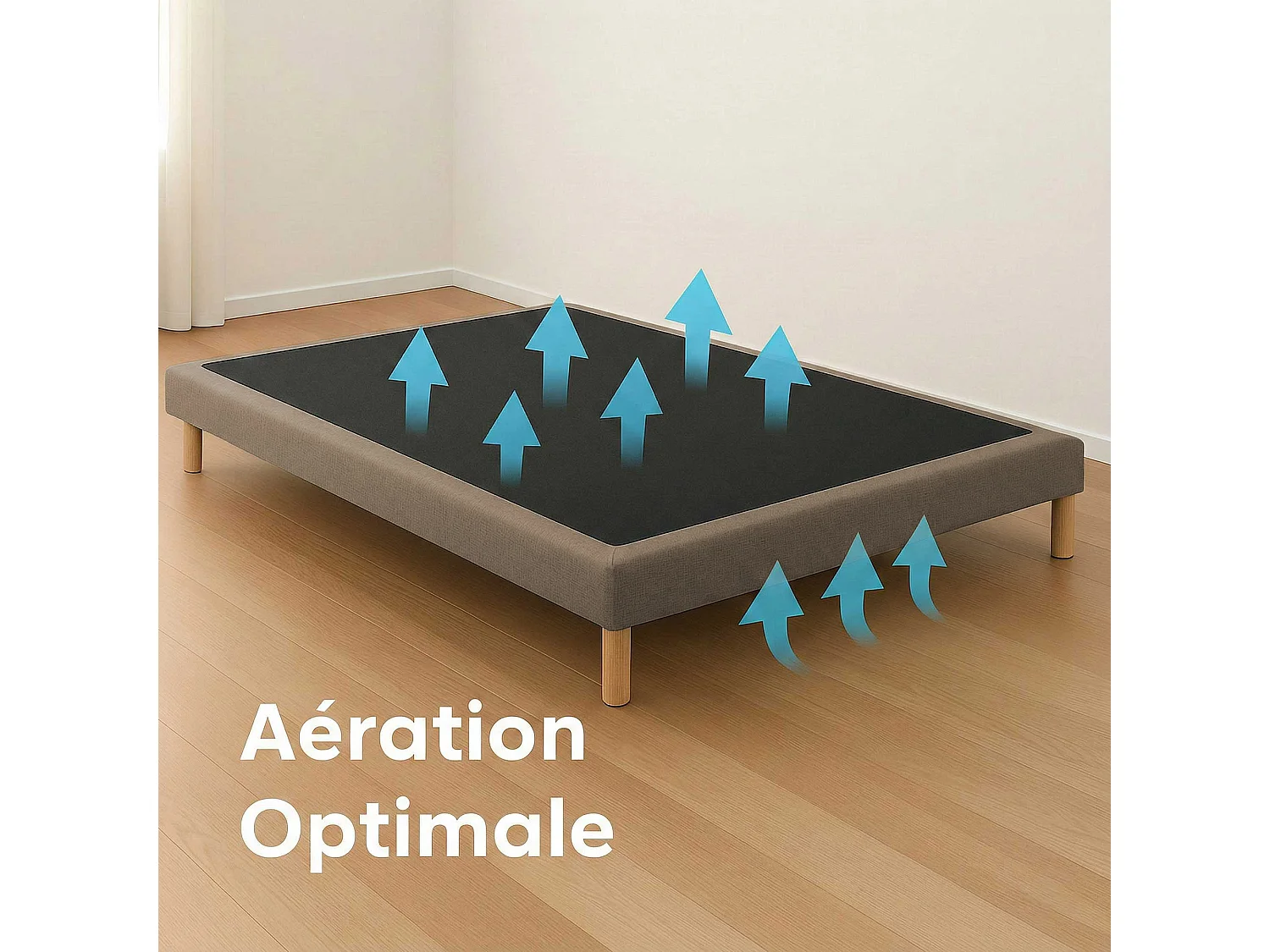 Sommier tapissier à lattes fixes, couchage ferme, soutien optimal - 140 x 200 cm, Sommier - Taupe