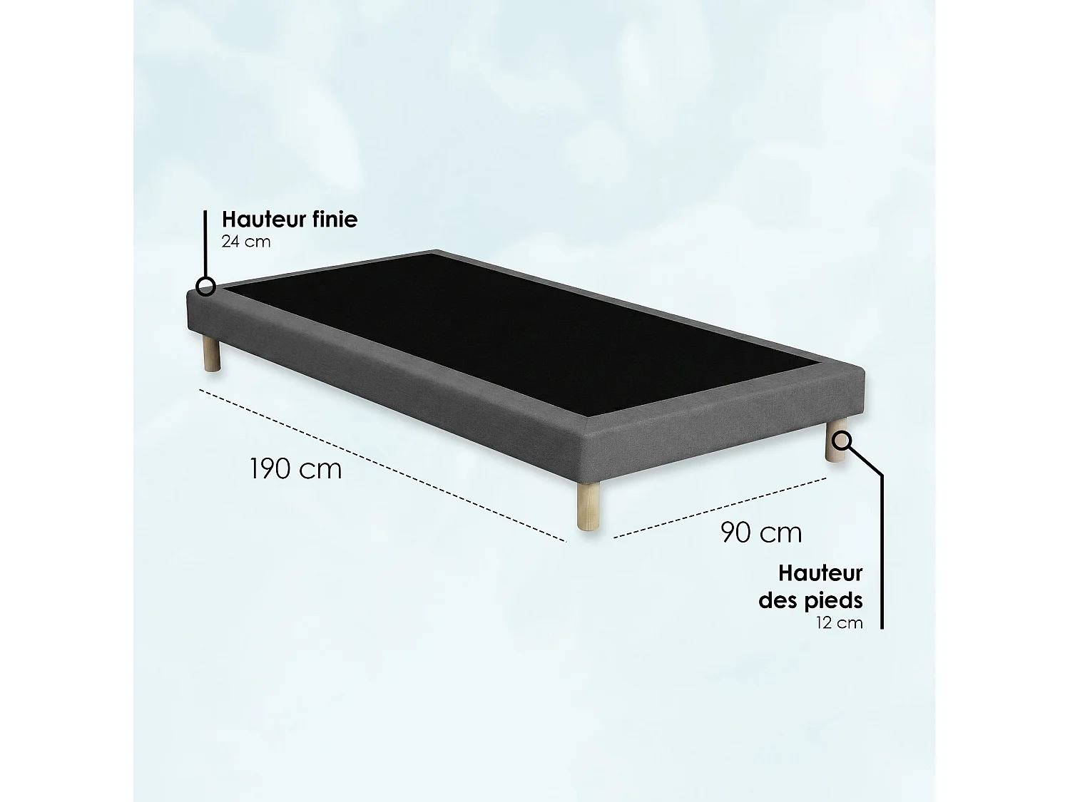Sommier tapissier à lattes fixes, couchage ferme, soutien optimal - 90 x 190 cm, Sommier -  Gris Foncé