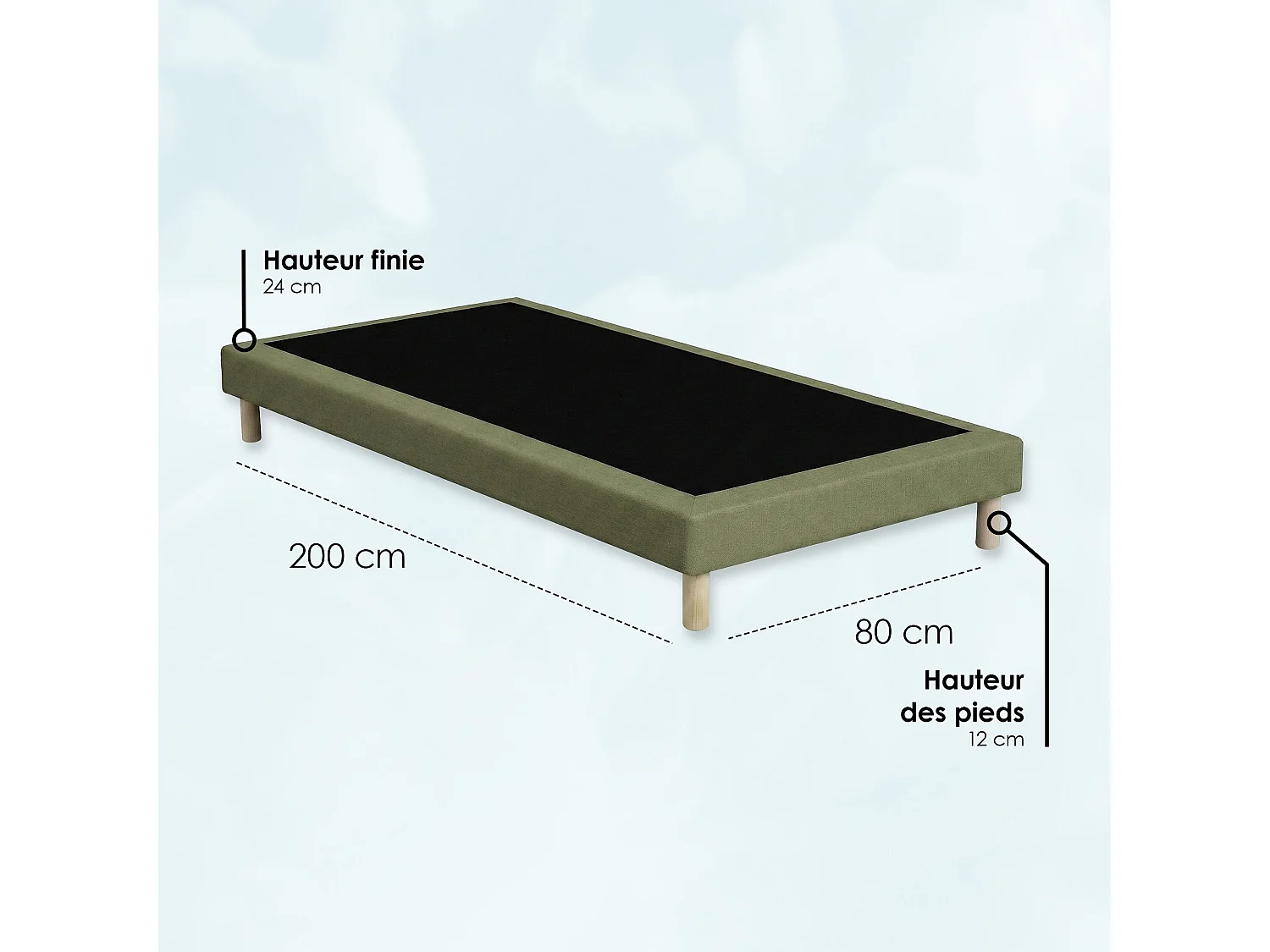 Sommier tapissier à lattes fixes, couchage ferme, soutien optimal - 80 x 200 cm, Sommier - Vert