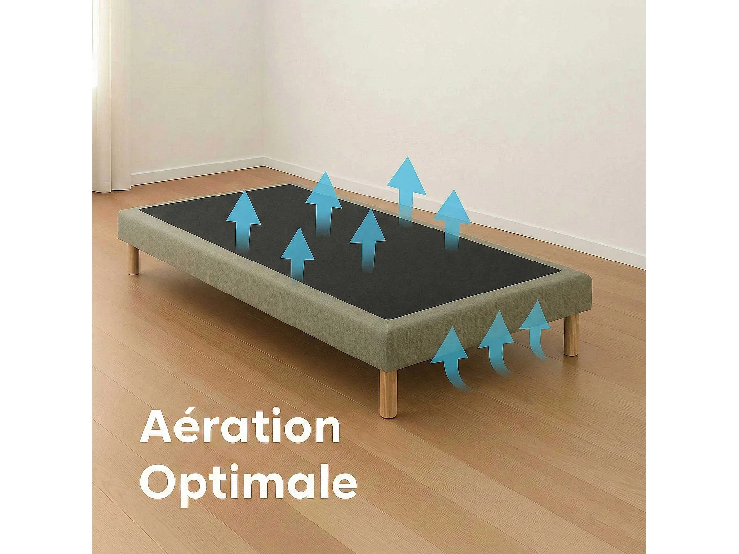 Sommier tapissier à lattes fixes, couchage ferme, soutien optimal - 80 x 200 cm, Sommier - Vert
