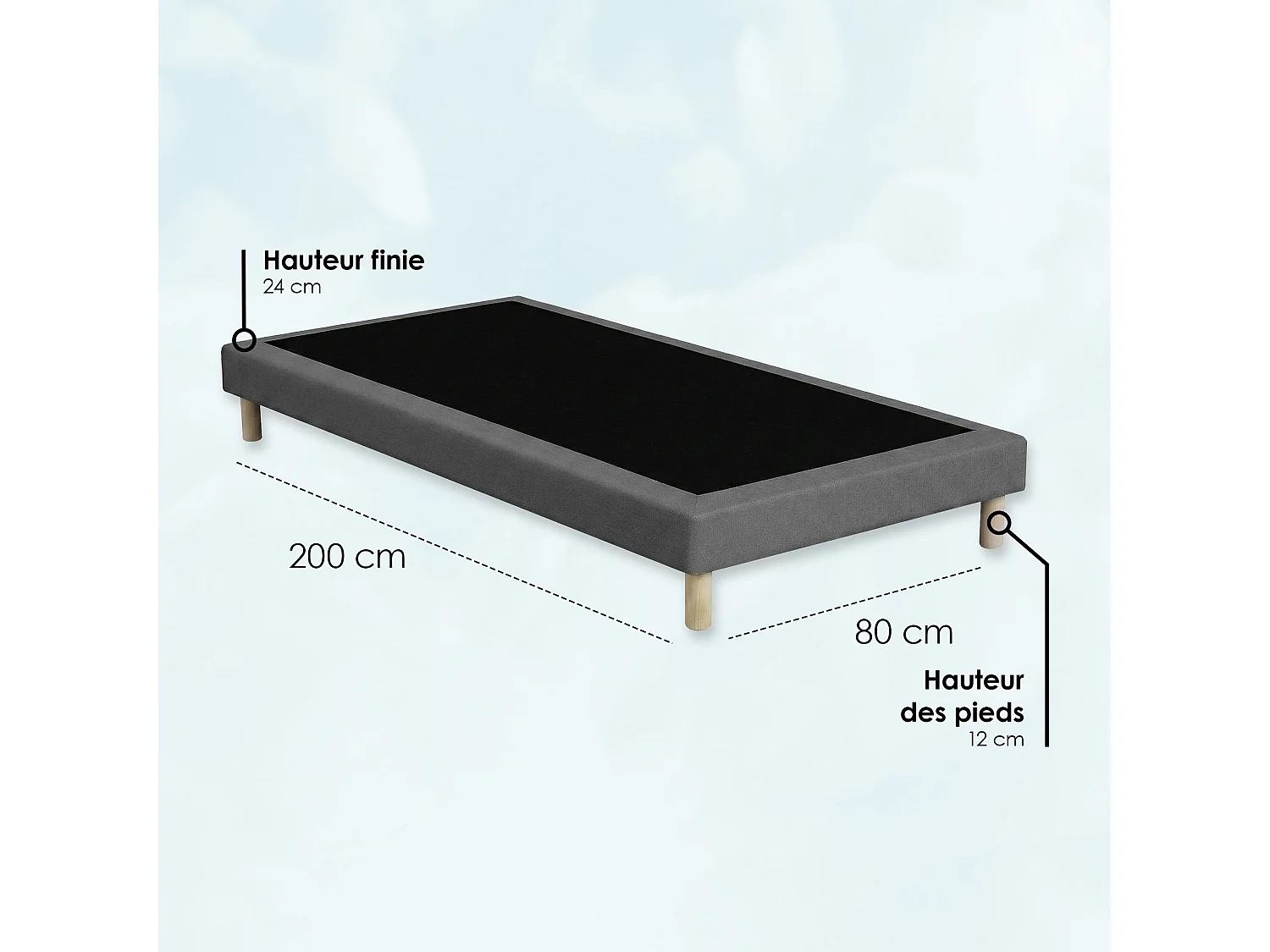 Sommier tapissier à lattes fixes, couchage ferme, soutien optimal - 80 x 200 cm, Sommier -  Gris Foncé