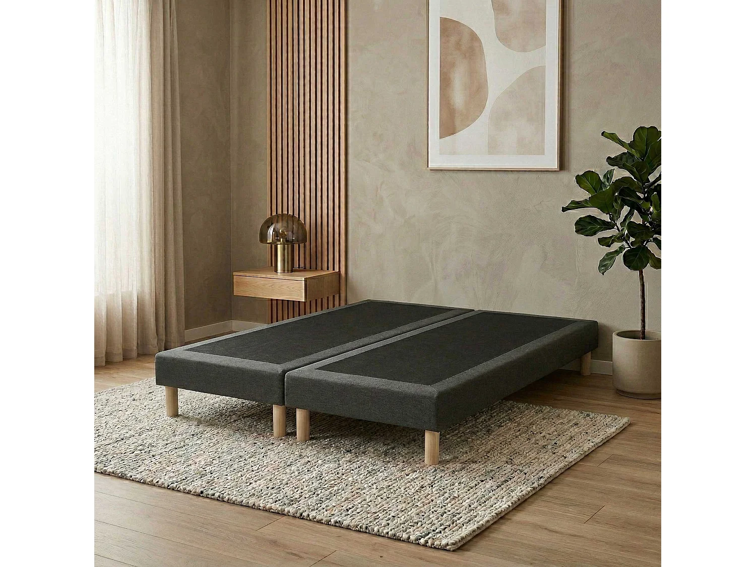 Sommier tapissier à lattes fixes, couchage ferme, soutien optimal - 160 x 200 cm, Sommier -  Gris Foncé