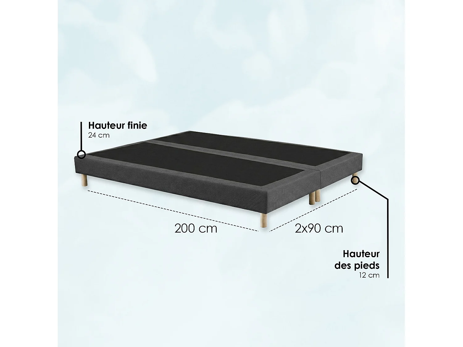 Sommier tapissier à lattes fixes, couchage ferme, soutien optimal - 160 x 200 cm, Sommier -  Gris Foncé