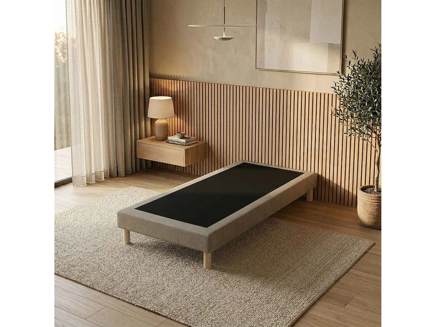 Sommier tapissier à lattes fixes, couchage ferme, soutien optimal - 90 x 190 cm, Sommier - Gris chiné