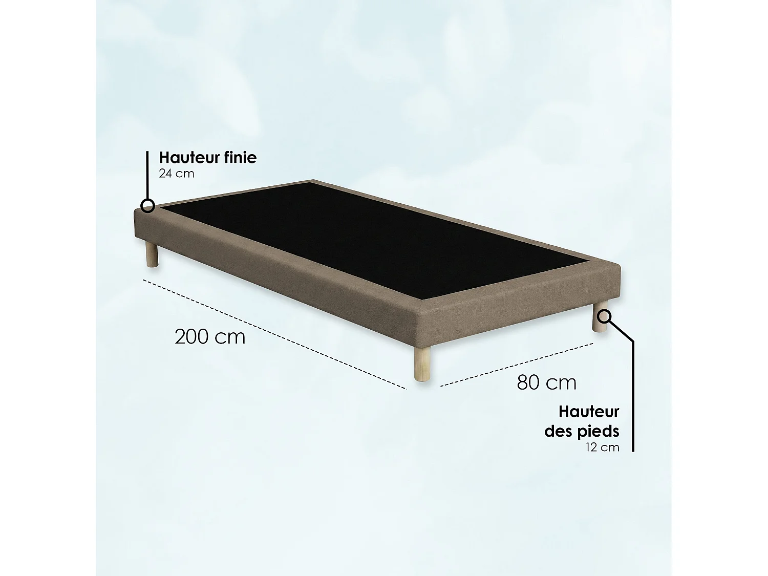 Sommier tapissier à lattes fixes, couchage ferme, soutien optimal - 90 x 190 cm, Sommier - Gris chiné
