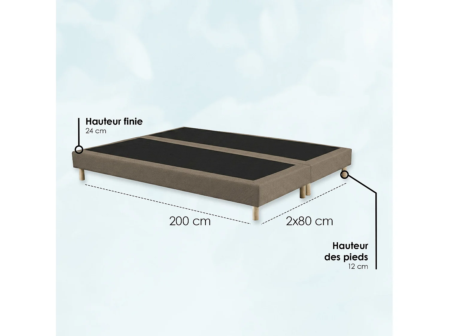Sommier tapissier à lattes fixes, couchage ferme, soutien optimal - 160 x 200 cm, Sommier - Taupe