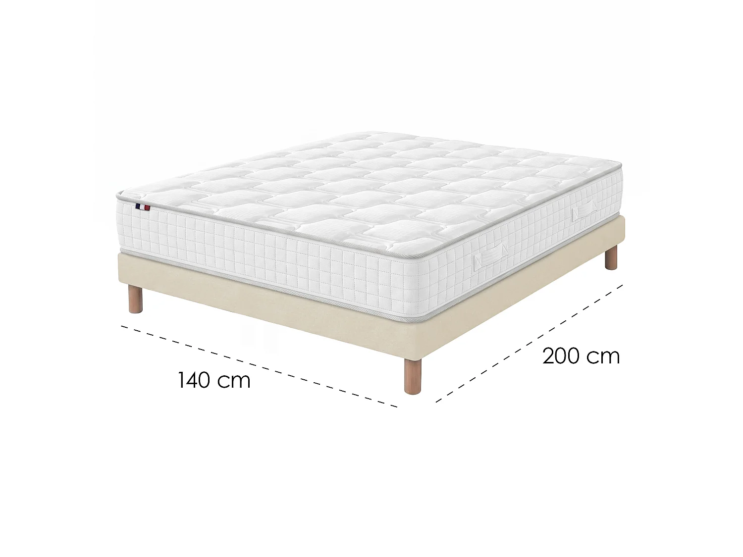 Ensemble matelas ressorts mémoire de forme H24 sommier kit beige 140 x 200