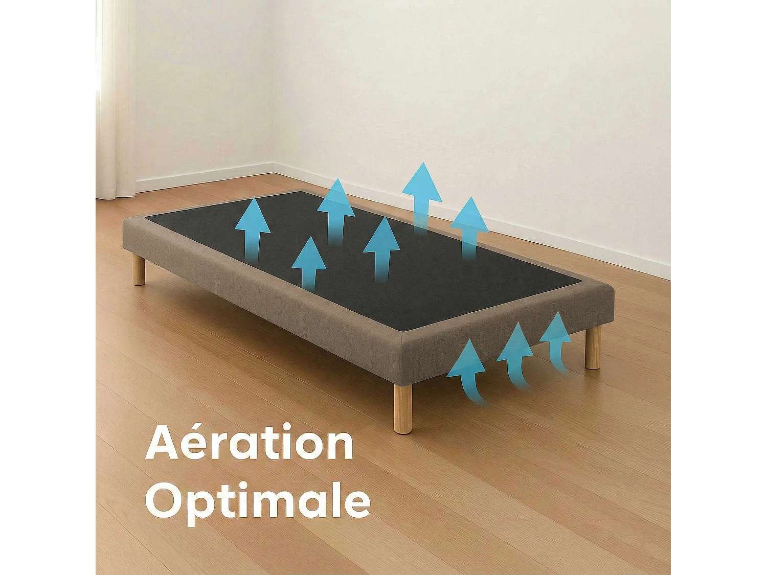 Sommier tapissier à lattes fixes, couchage ferme, soutien optimal - 80 x 200 cm, Sommier - Taupe