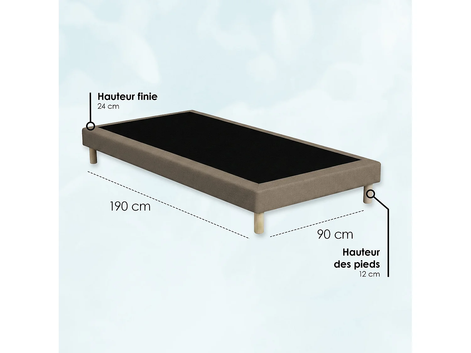 Sommier tapissier à lattes fixes, couchage ferme, soutien optimal - 90 x 200 cm, Sommier - Taupe