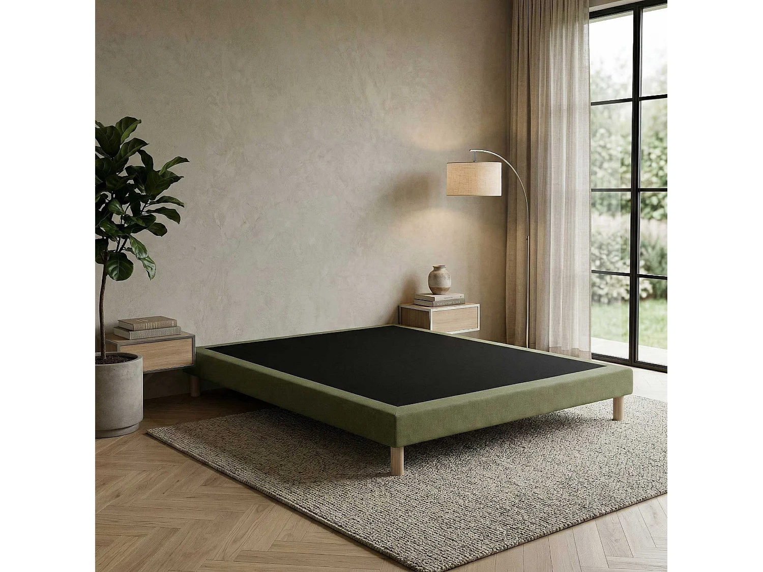 Sommier tapissier à lattes fixes, couchage ferme, soutien optimal - 140 x 200 cm, Sommier - Vert