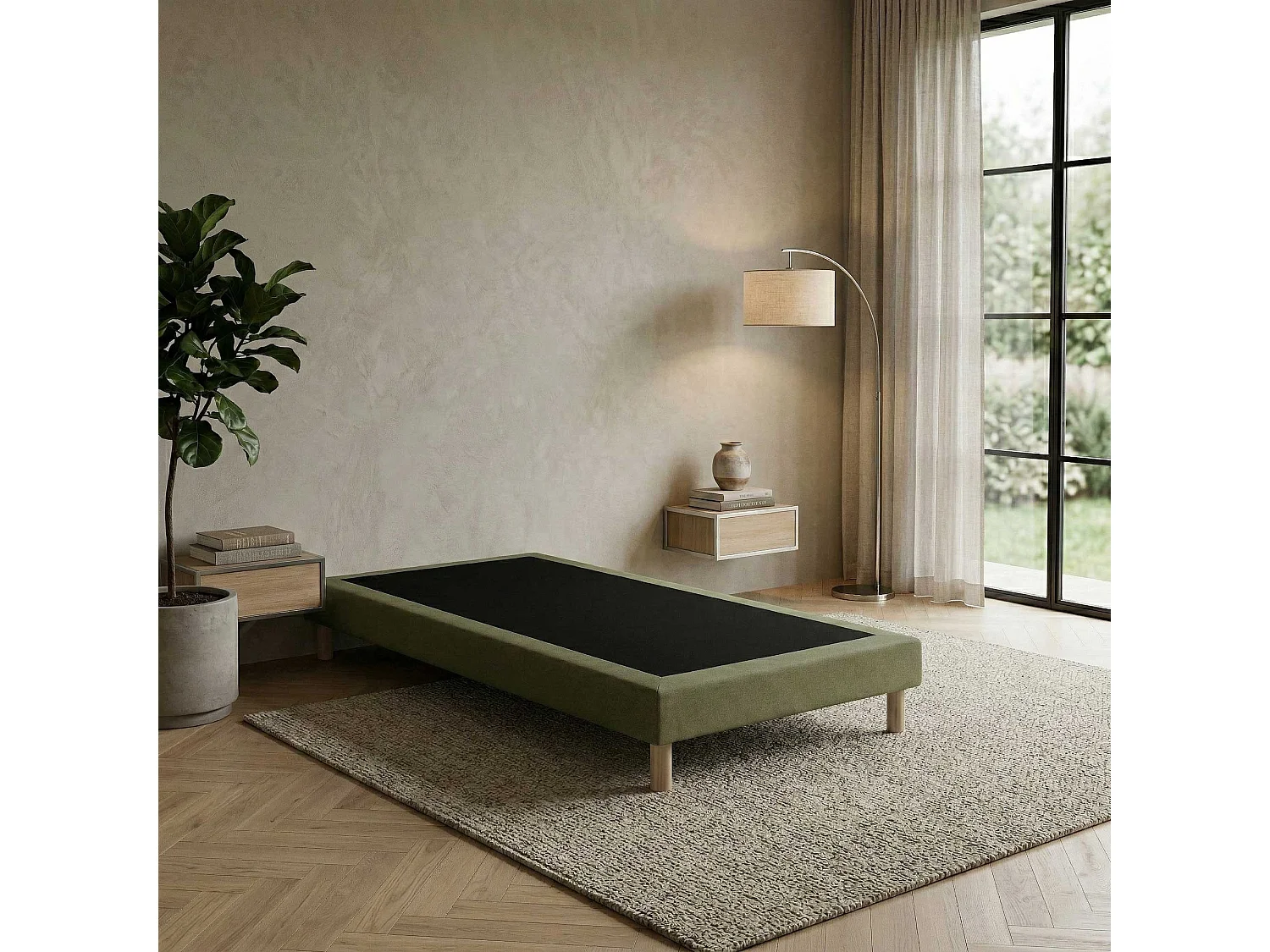 Sommier tapissier à lattes fixes, couchage ferme, soutien optimal - 90 x 190 cm, Sommier - Vert