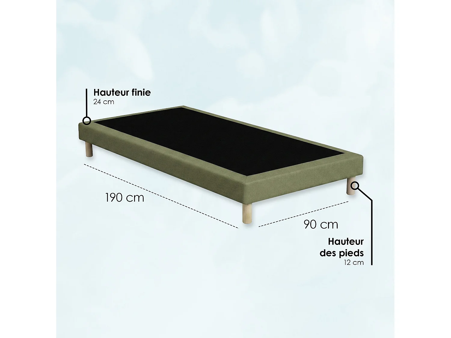 Sommier tapissier à lattes fixes, couchage ferme, soutien optimal - 90 x 190 cm, Sommier - Vert