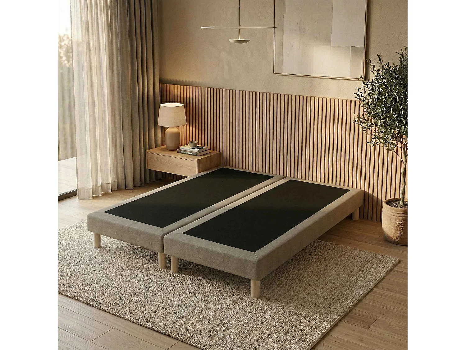 Sommier tapissier à lattes fixes, couchage ferme, soutien optimal - 180 x 200 cm, Sommier - Taupe