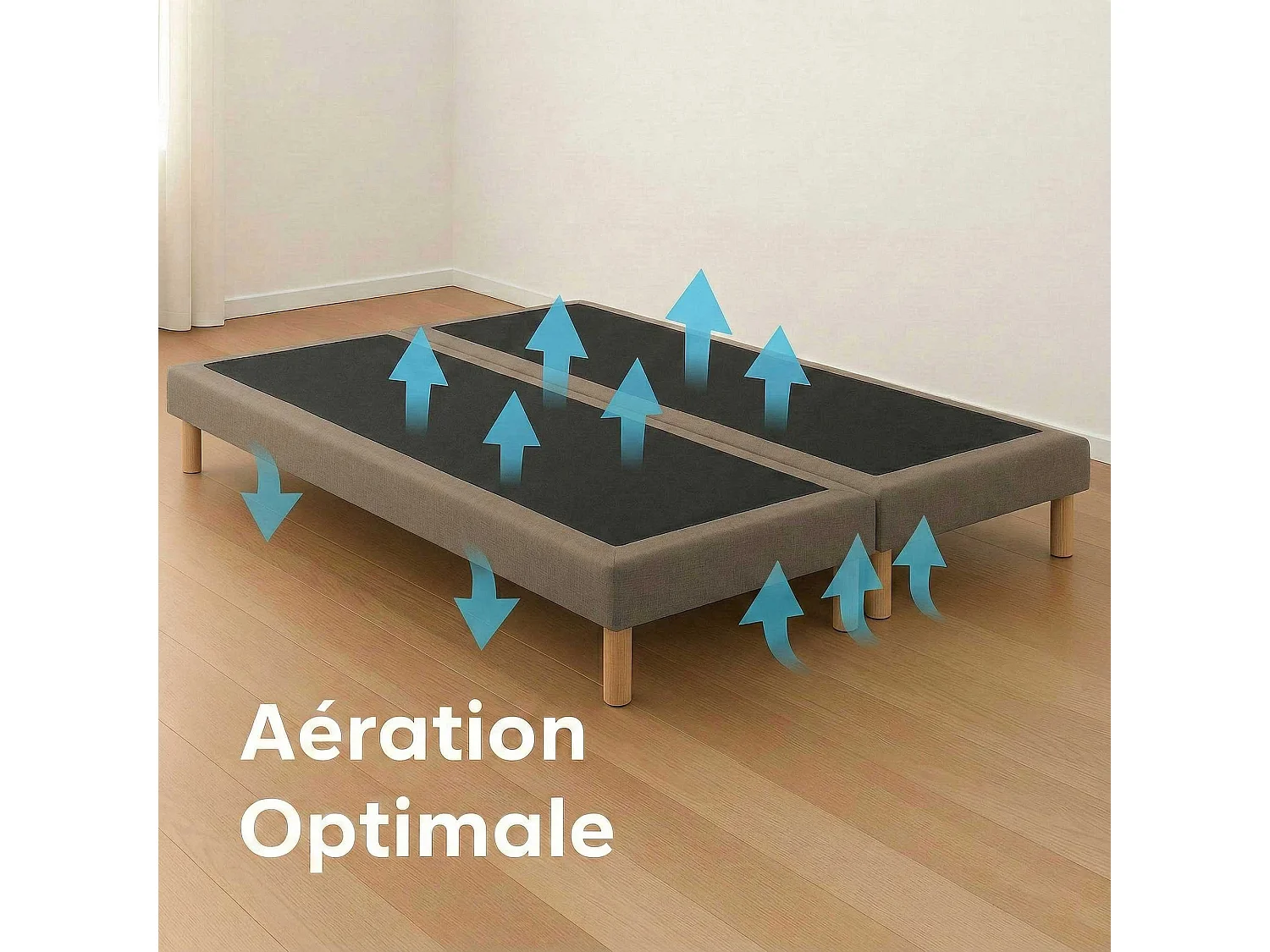 Sommier tapissier à lattes fixes, couchage ferme, soutien optimal - 180 x 200 cm, Sommier - Taupe