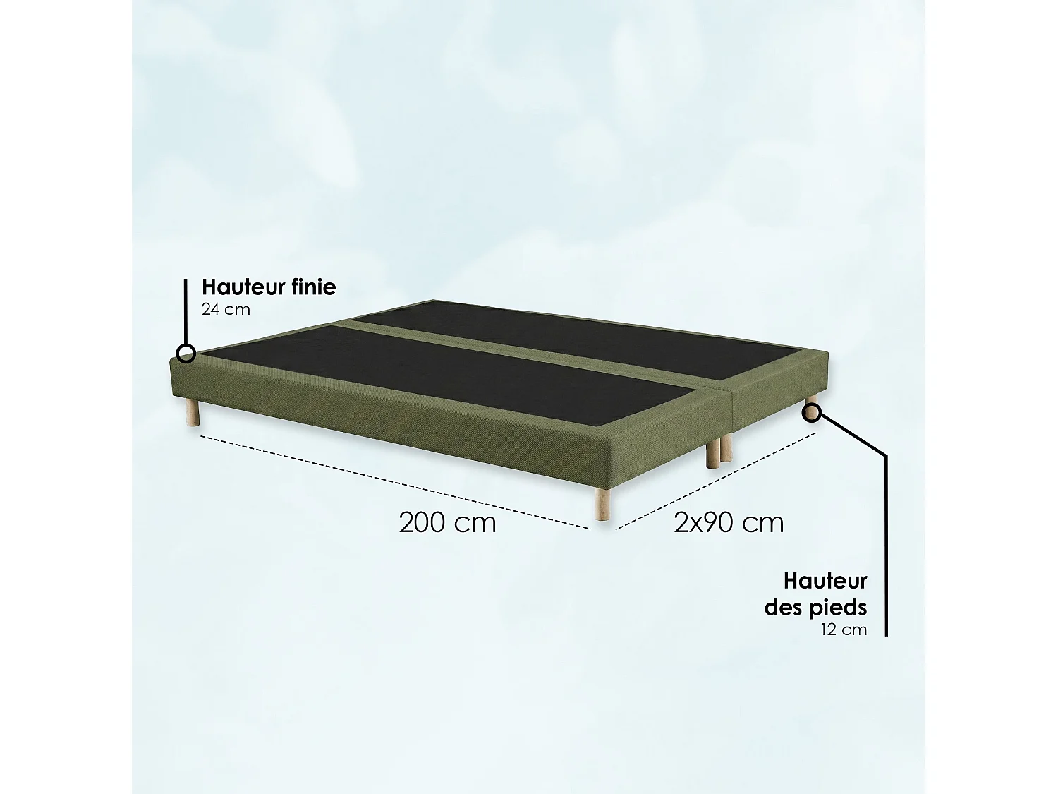 Sommier tapissier à lattes fixes, couchage ferme, soutien optimal - 180 x 200 cm, Sommier - Vert