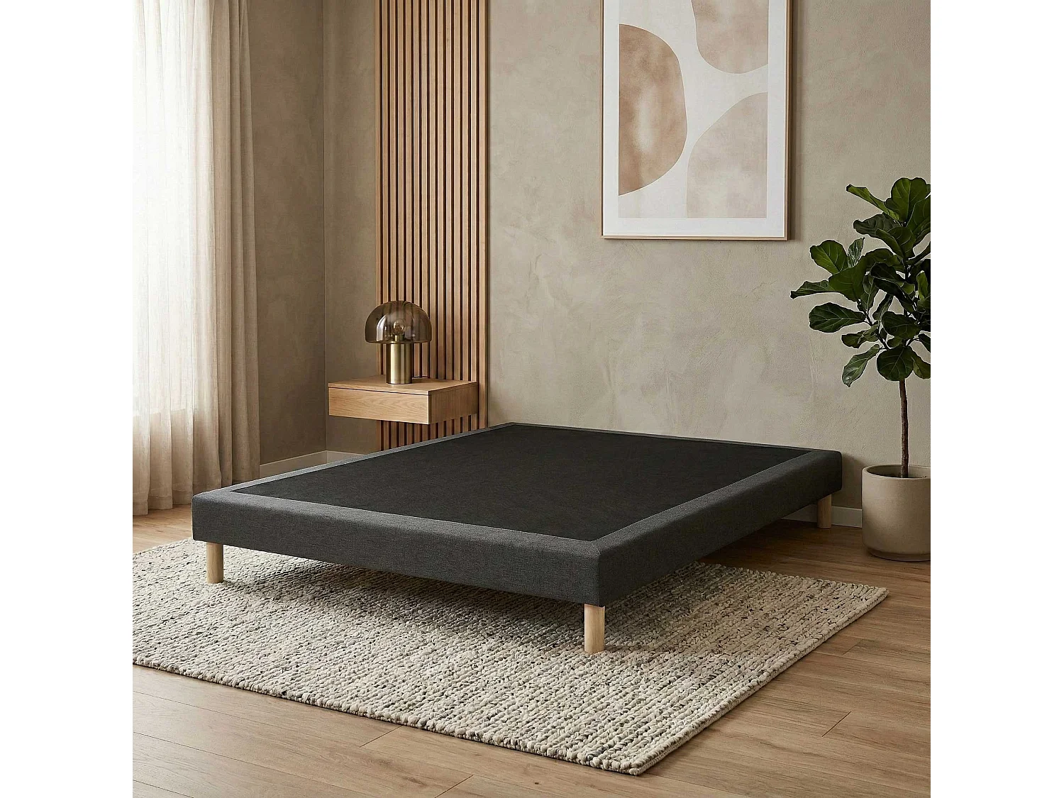 Sommier tapissier à lattes fixes, couchage ferme, soutien optimal - 140 x 180 cm, Sommier -  Gris Foncé