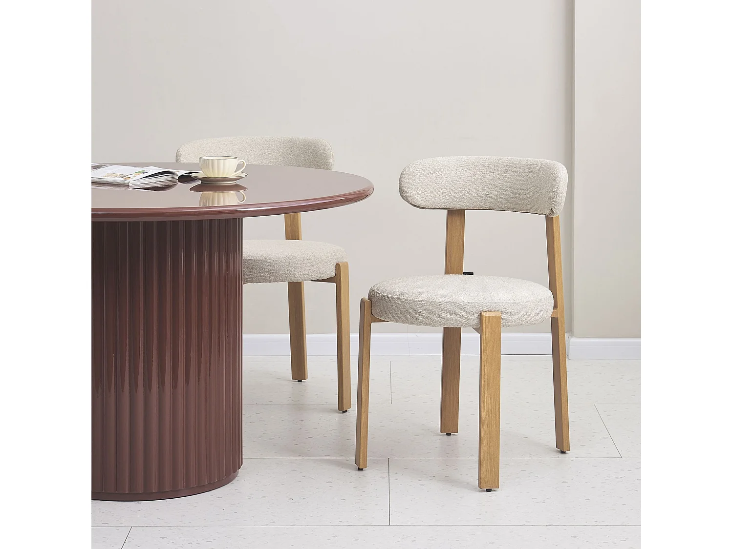 Esszimmerstuhl mit Bouclé-Bezug – Beige – AFINATTE