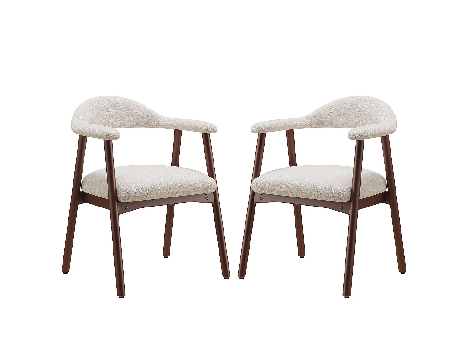 2er-Set moderne Esszimmerstühle im skandinavischen Stil, bequeme gepolsterte Sitzfläche, Beine aus Massivholz, ergonomische umschließende Rückenlehne, Beige