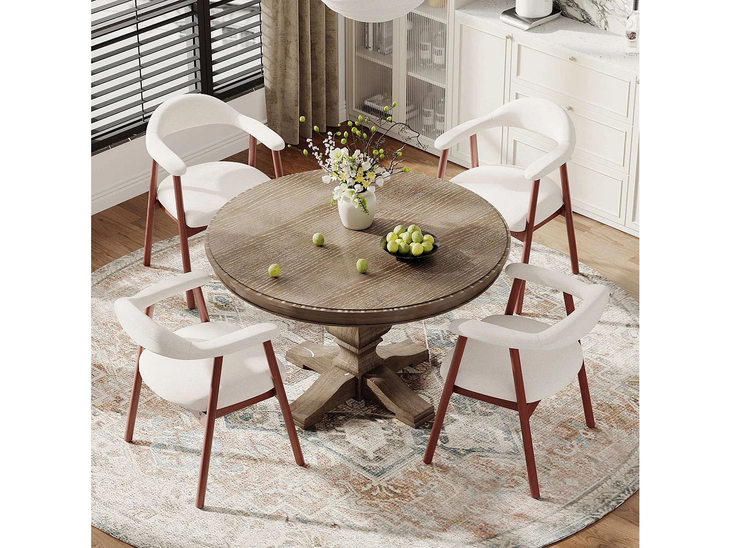 2er-Set moderne Esszimmerstühle im skandinavischen Stil, bequeme gepolsterte Sitzfläche, Beine aus Massivholz, ergonomische umschließende Rückenlehne, Beige