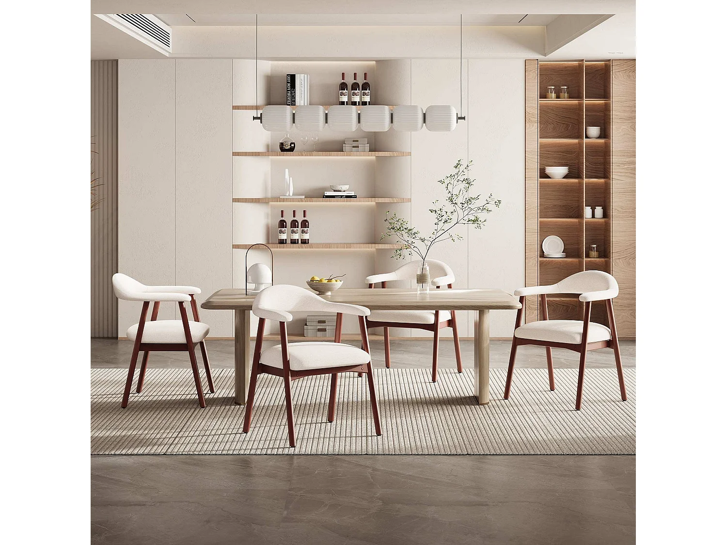 2er-Set moderne Esszimmerstühle im skandinavischen Stil, bequeme gepolsterte Sitzfläche, Beine aus Massivholz, ergonomische umschließende Rückenlehne, Beige